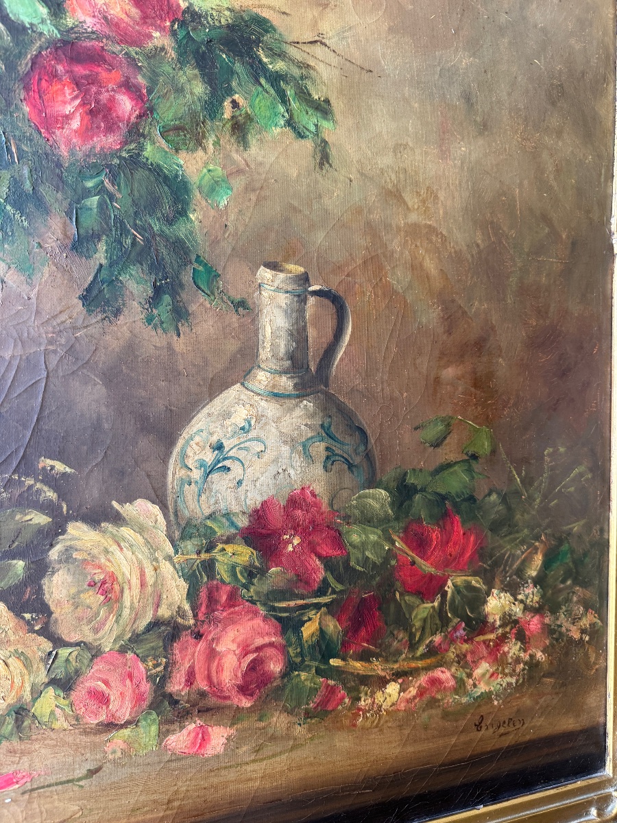 Louis Van Engelen ( 1856-1941 ) huile sur toile nature morte du XIX ème -photo-8