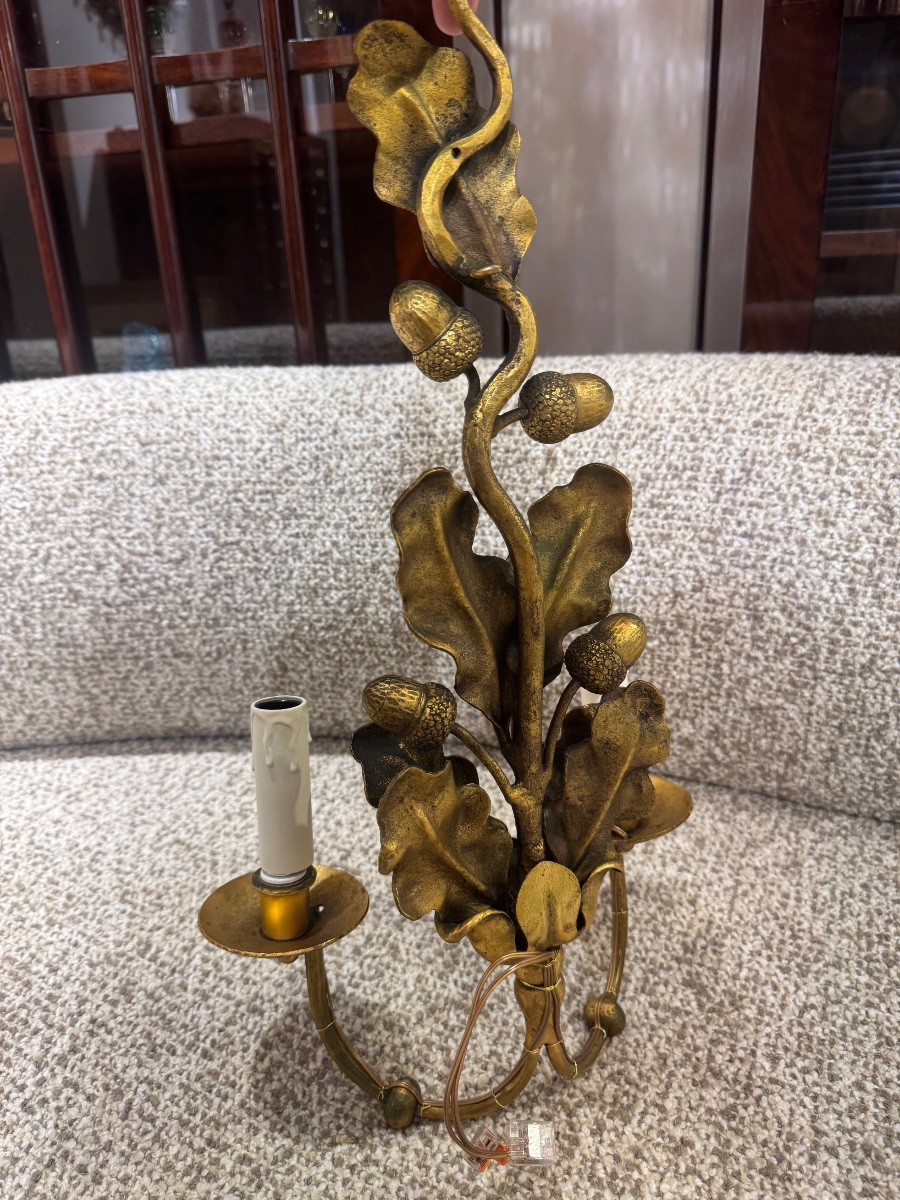 Pair Of Wall Sconces With Oak Leaves And Acorns, Attributed To Jansen -photo-3