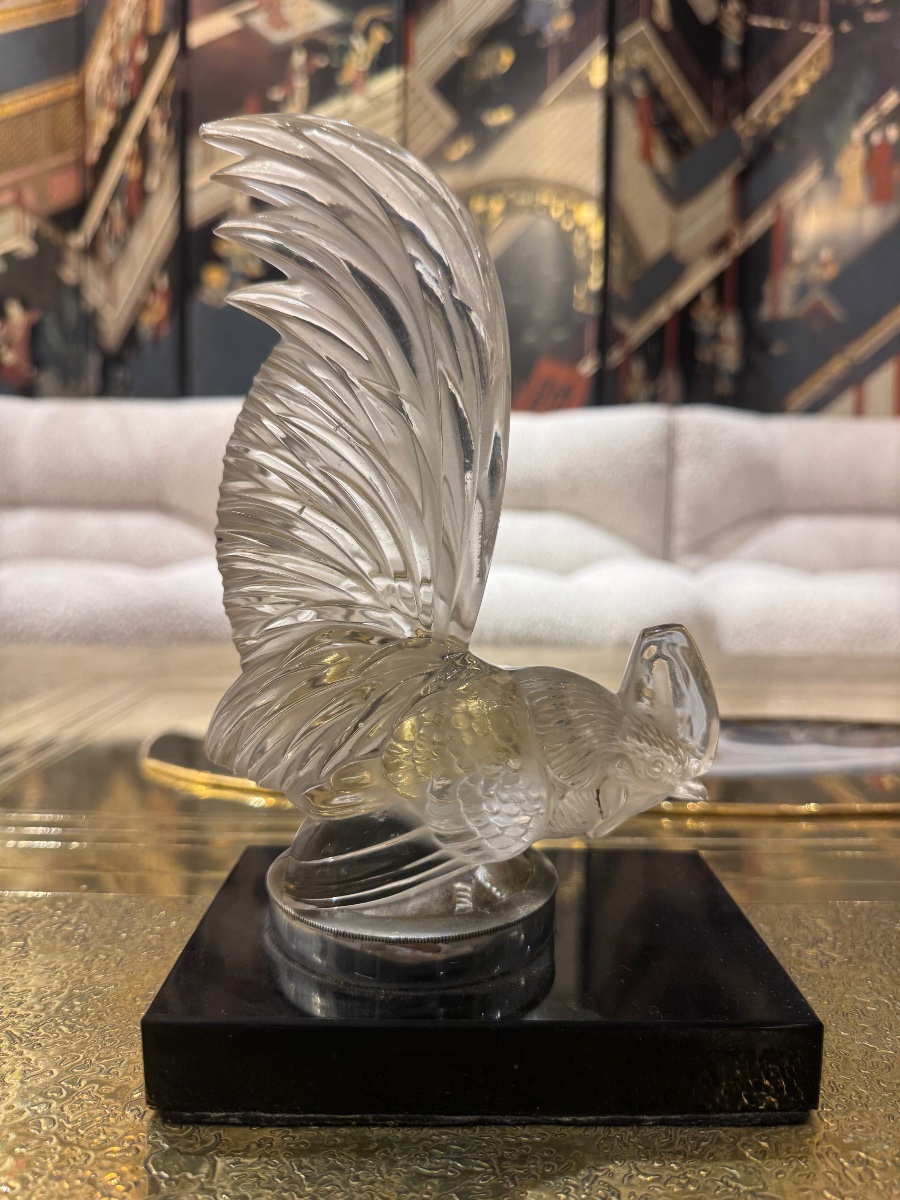 Pair Of René Lalique "nain" Rooster Bookends, 1928 -photo-1