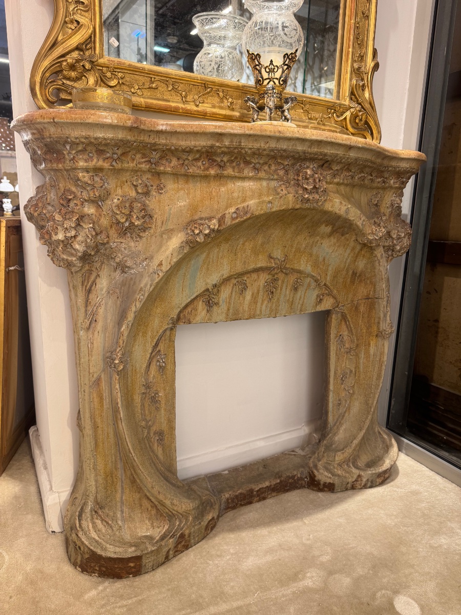 Alexandre Bigot (1862–1927), Art Nouveau-style Fireplace Made Of Glazed Stoneware-photo-2