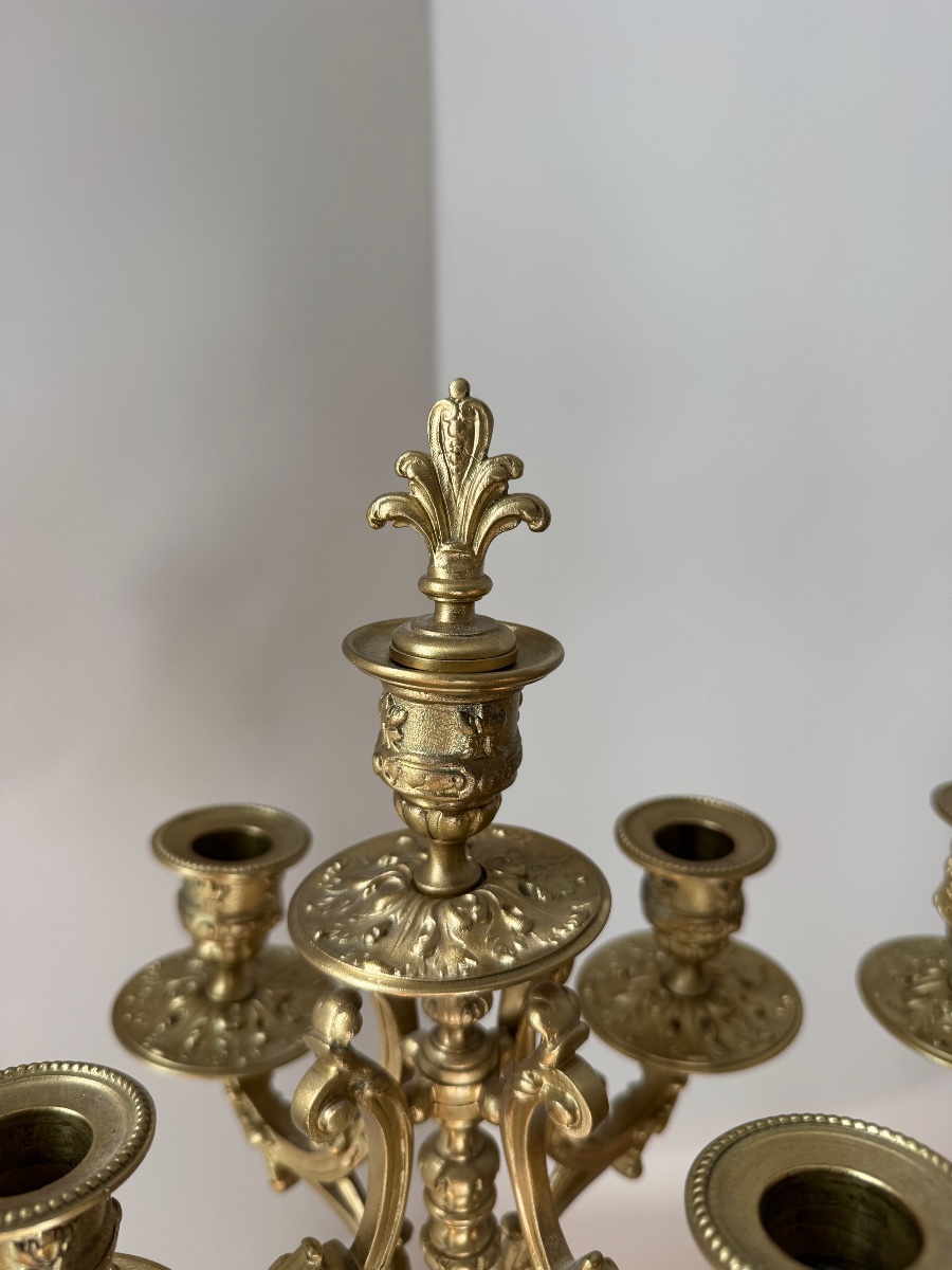 Pair Of Candelabra In Boulle Marquetry And Gilded Bronze From The Napoleonic III Period-photo-3