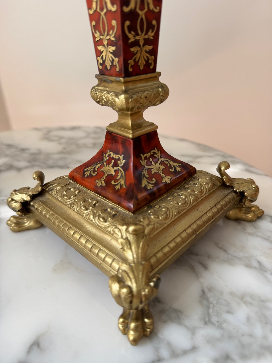 Pair Of Candelabra In Boulle Marquetry And Gilded Bronze From The Napoleonic III Period-photo-7