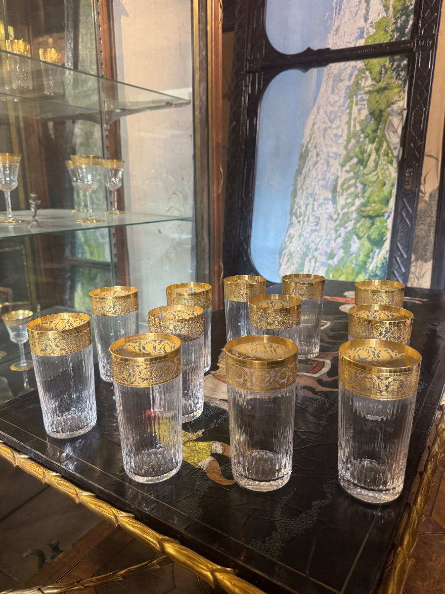 Set Of 12 14-cm Saint Louis Crystal Mugs, Thistle Model -photo-1