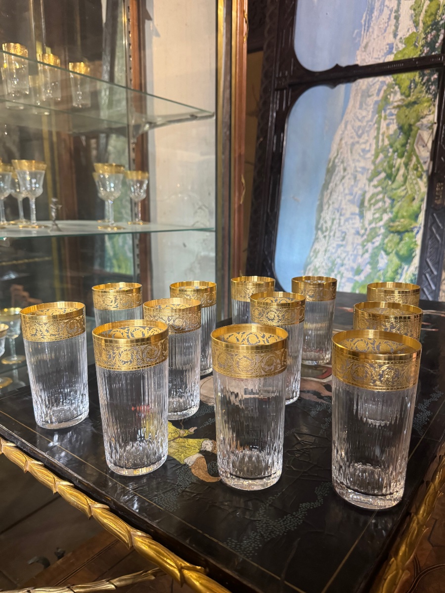 Set Of 12 14-cm Saint Louis Crystal Mugs, Thistle Model 