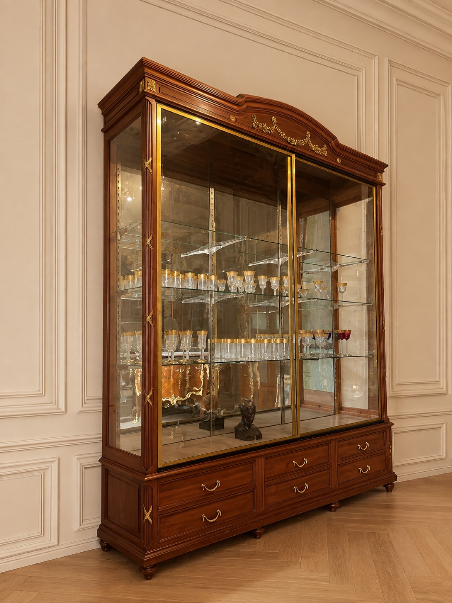 Napoleon III-era Mahogany Display Cabinet With Gilded Bronze Accents -photo-2