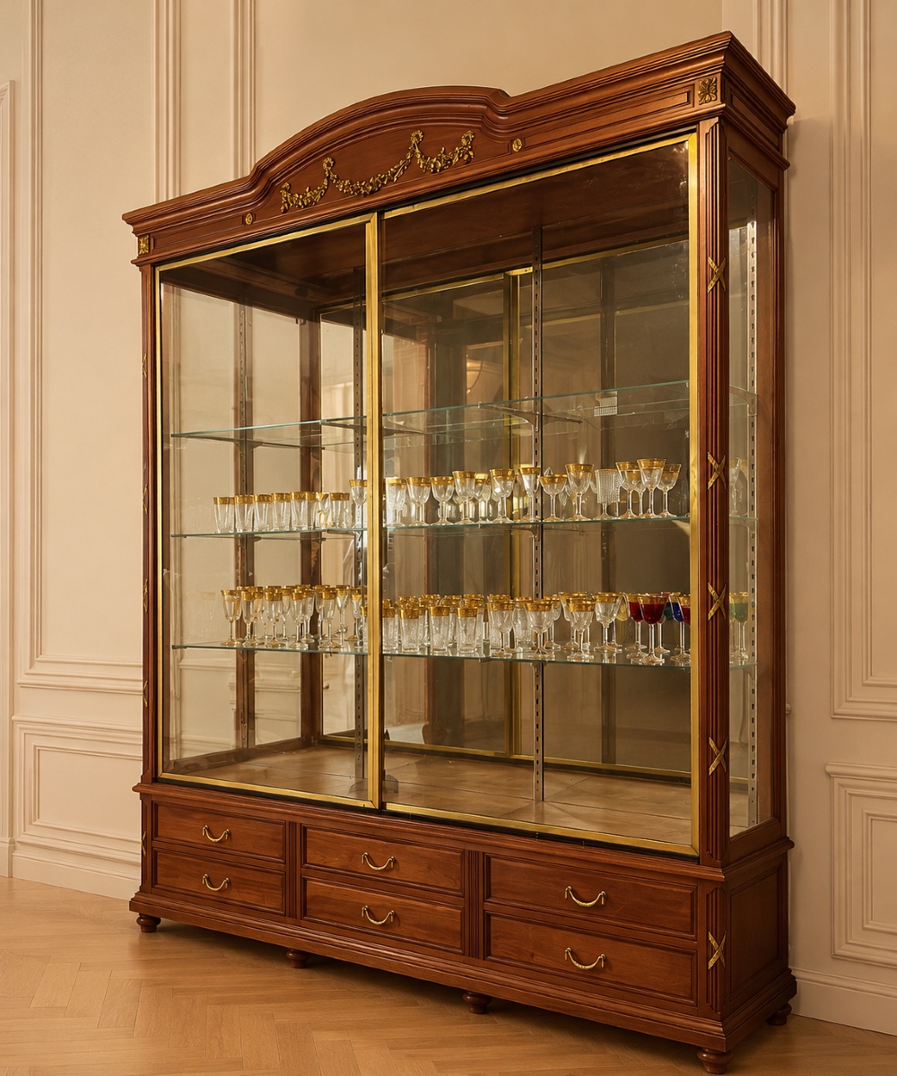Napoleon III-era Mahogany Display Cabinet With Gilded Bronze Accents -photo-3