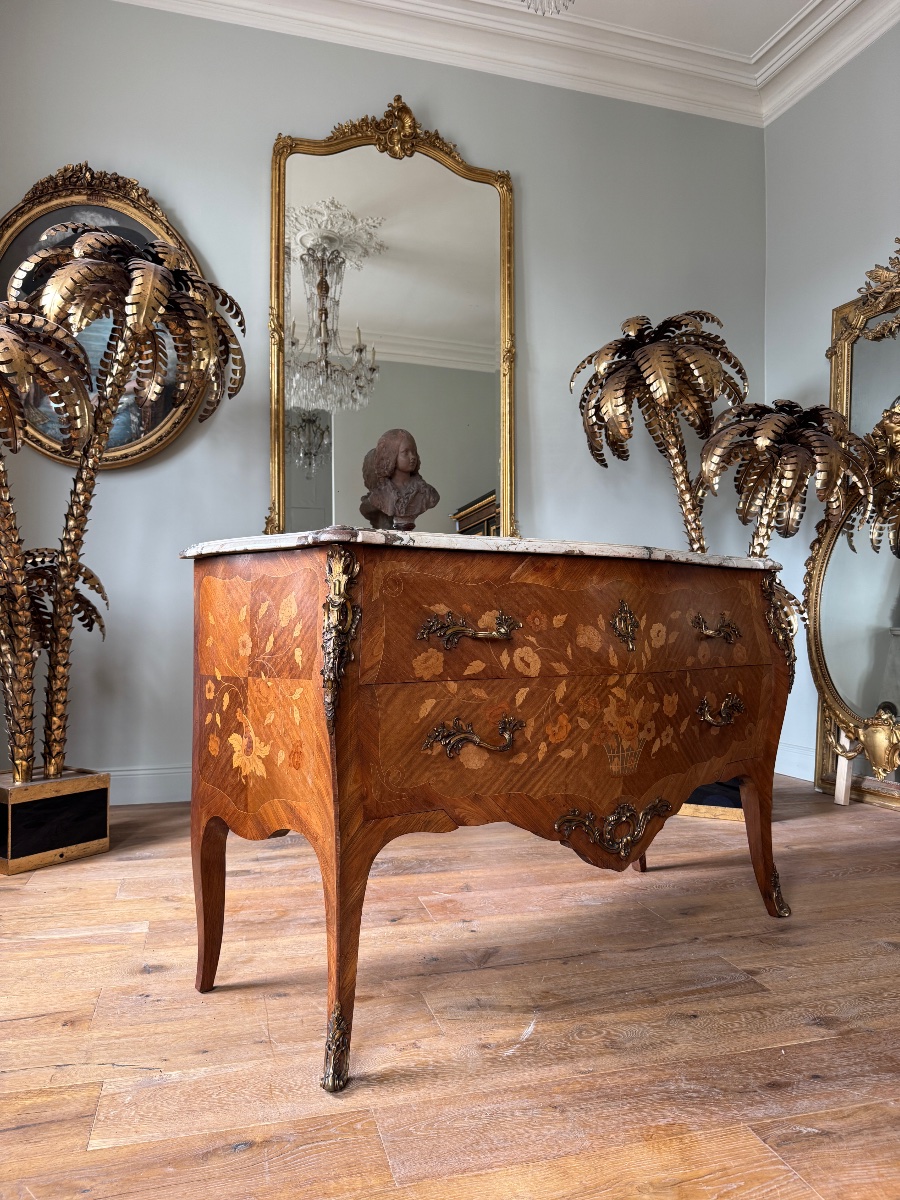 Early 20th-century Louis XV-style Marquetry Chest Of Drawers -photo-2