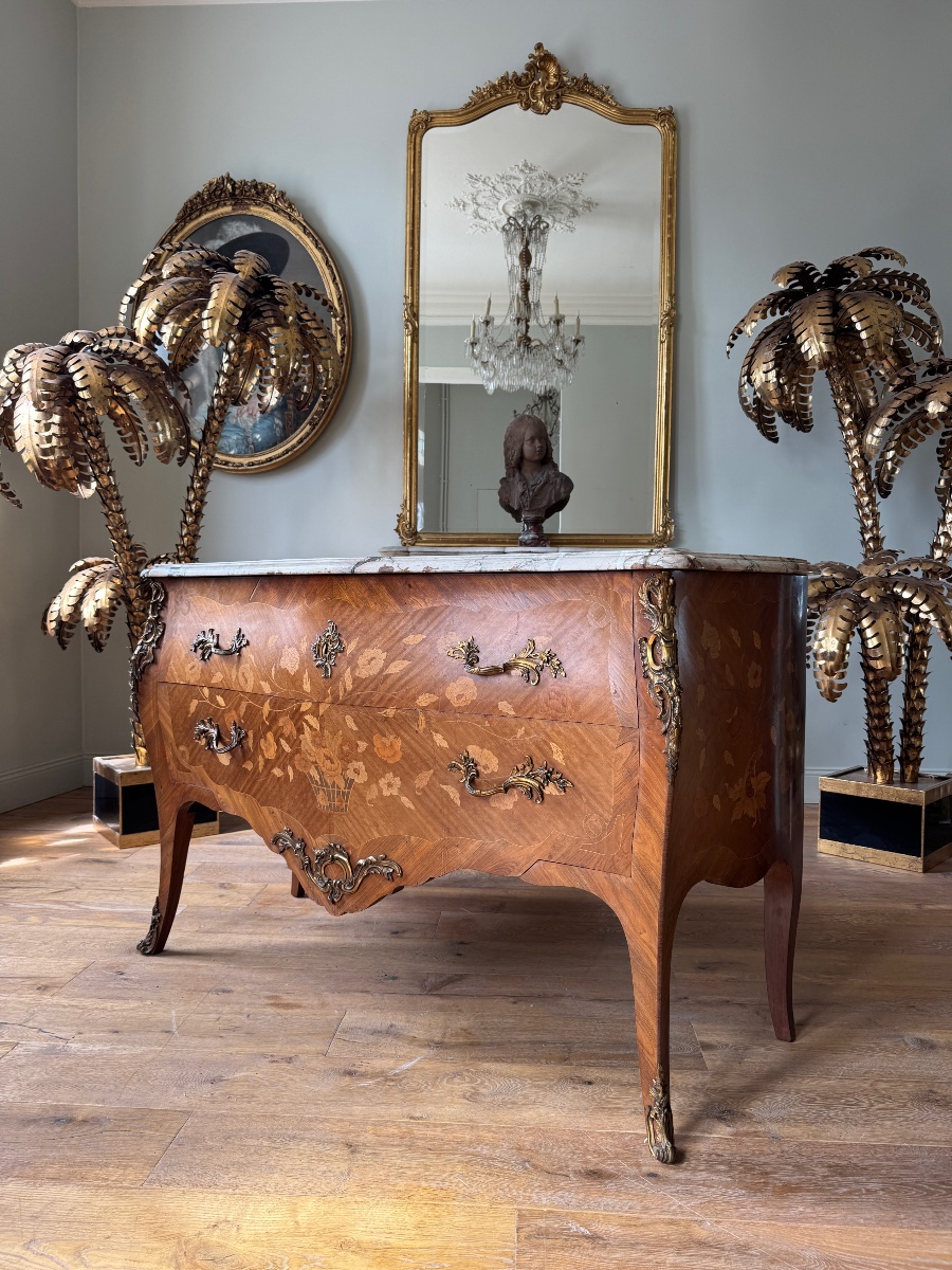 Early 20th-century Louis XV-style Marquetry Chest Of Drawers -photo-3