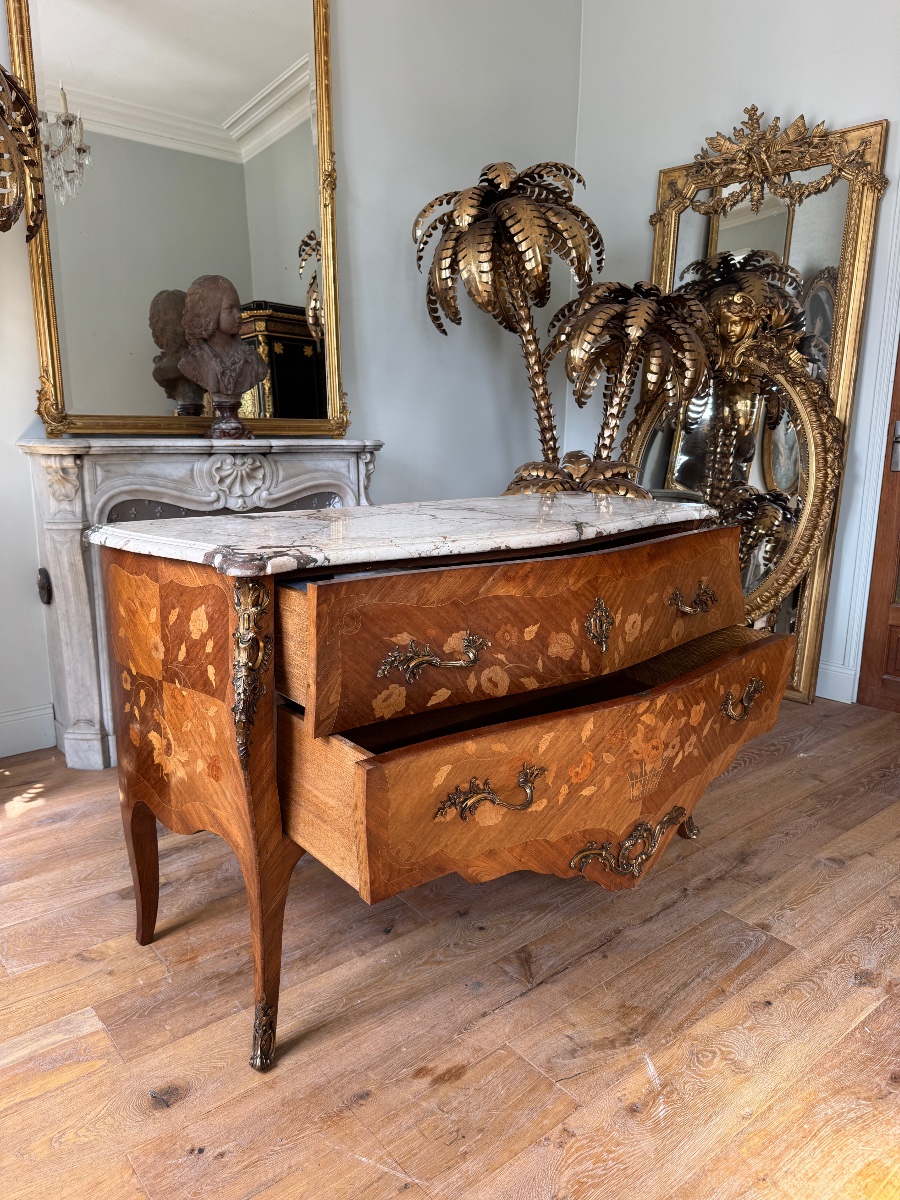 Early 20th-century Louis XV-style Marquetry Chest Of Drawers -photo-4