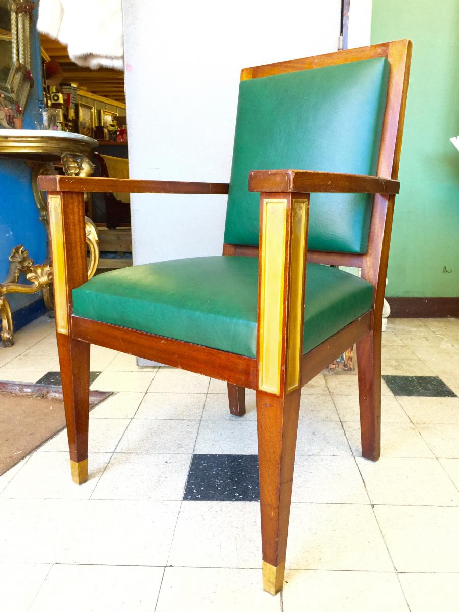 Fauteuil De Bureau d'époque Art Déco En Acajou Et Bronze