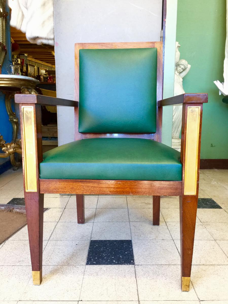 Fauteuil De Bureau d'époque Art Déco En Acajou Et Bronze-photo-3