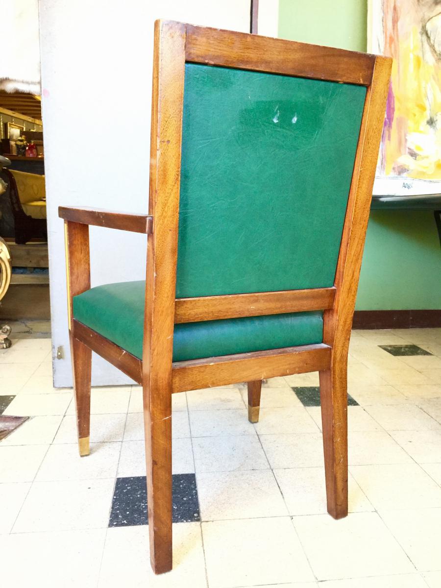 Fauteuil De Bureau d'époque Art Déco En Acajou Et Bronze-photo-2