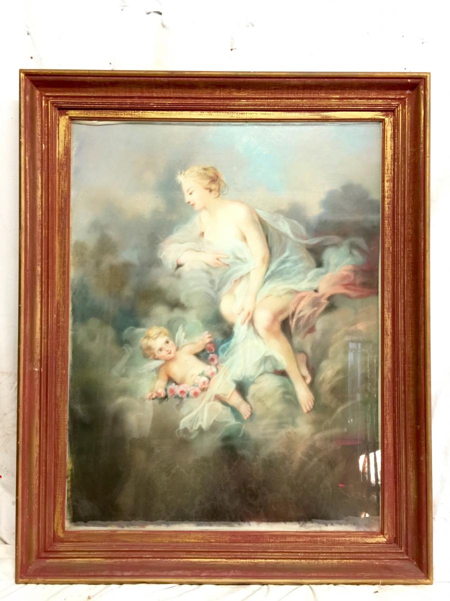 Pastel Du 19 ème Siècle Vénus et L'amour -photo-4