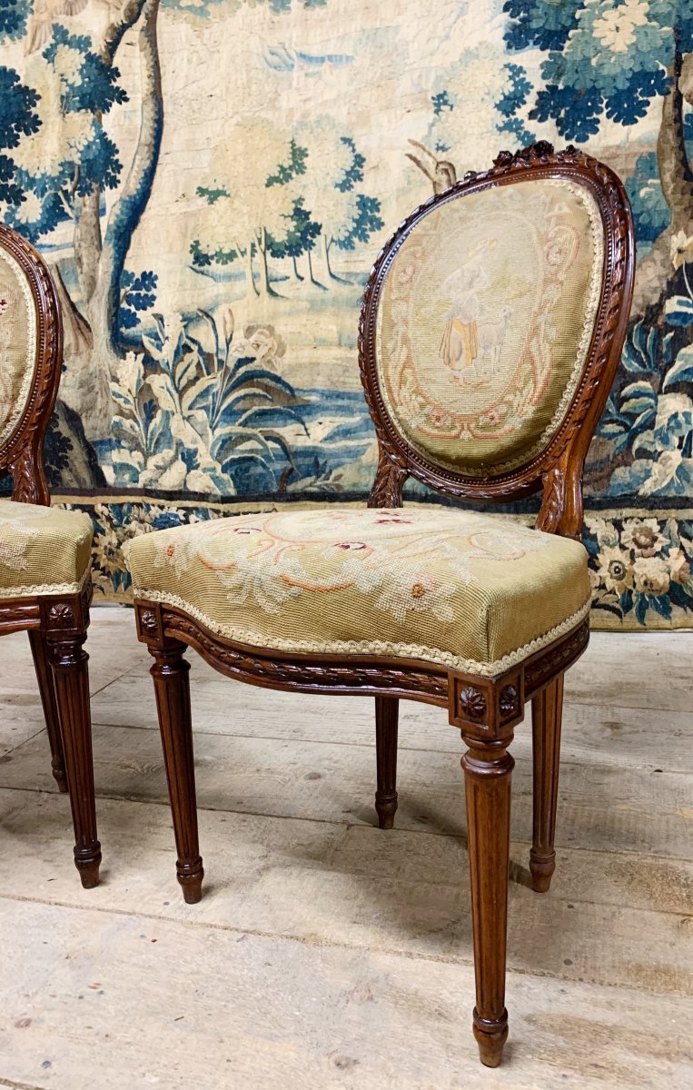 Salon de style Louis XVI Napoléon III Recouvert De Sa Tapisserie d'Aubusson 19 ème Siècle-photo-8