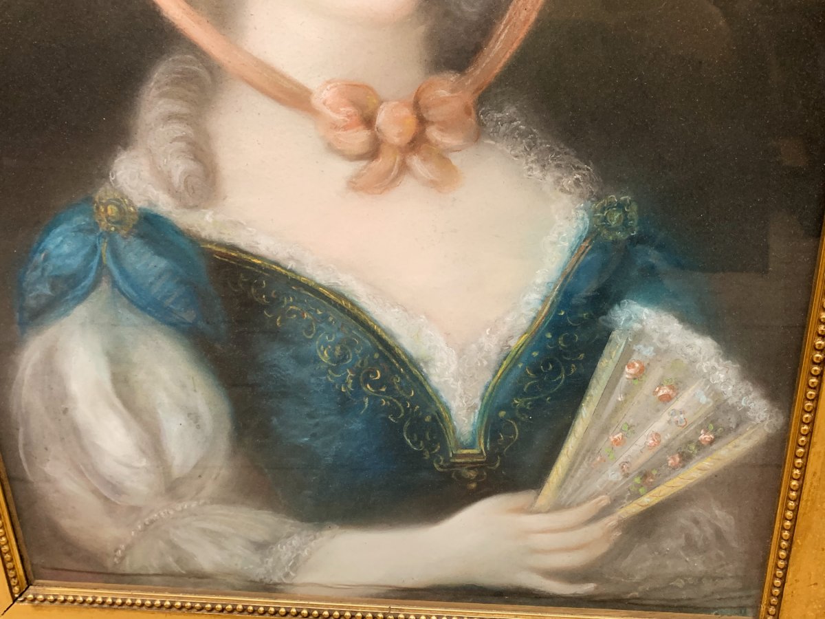 Pastel  « élégante Au Chapeau » XIX ème Siècle Napoléon III-photo-1