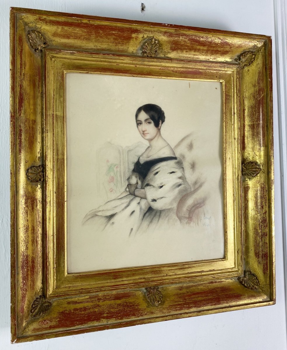Pastel De Femme Signé Par Antoine Etex Et Daté 1841-photo-3