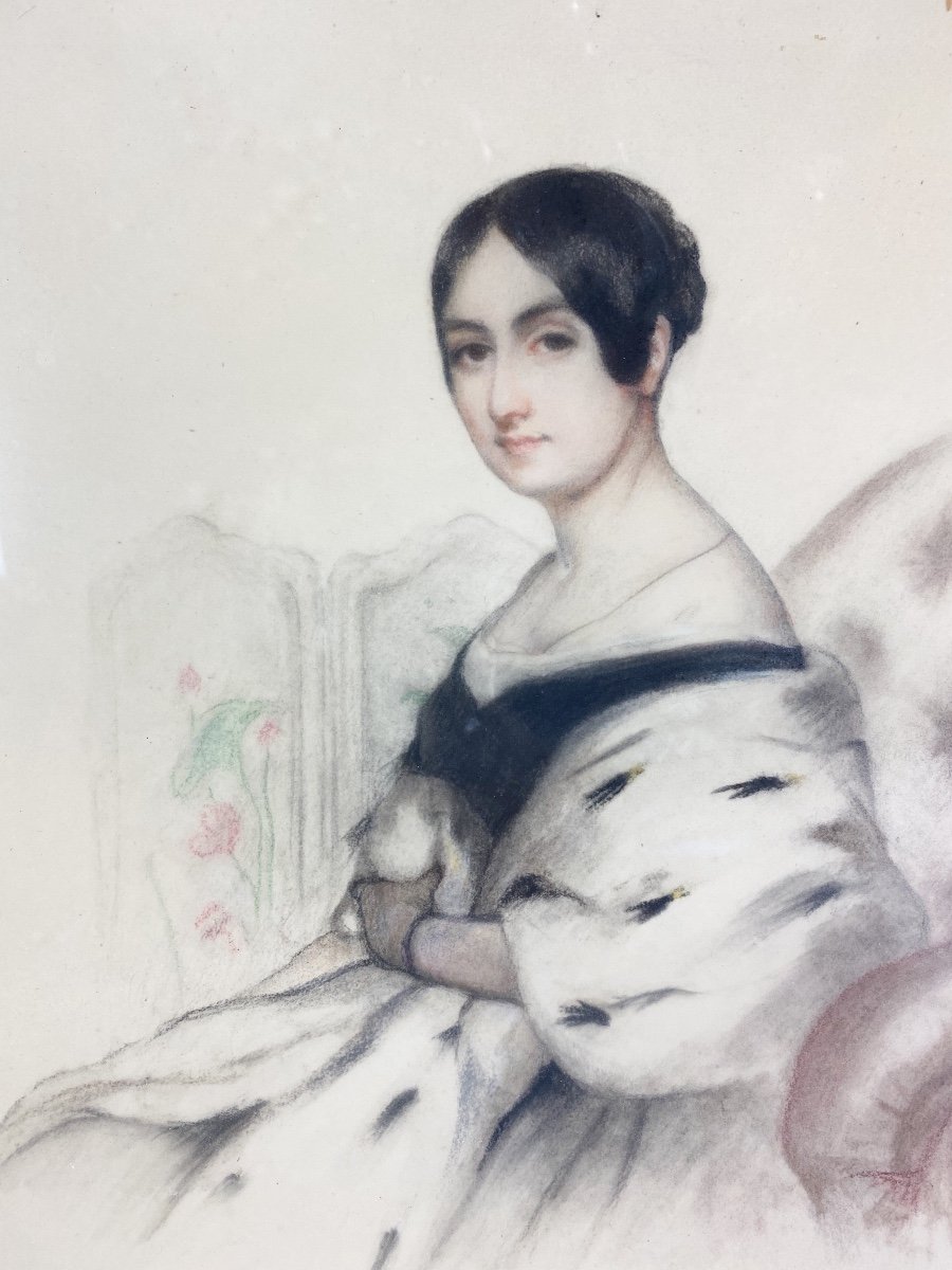 Pastel De Femme Signé Par Antoine Etex Et Daté 1841-photo-6