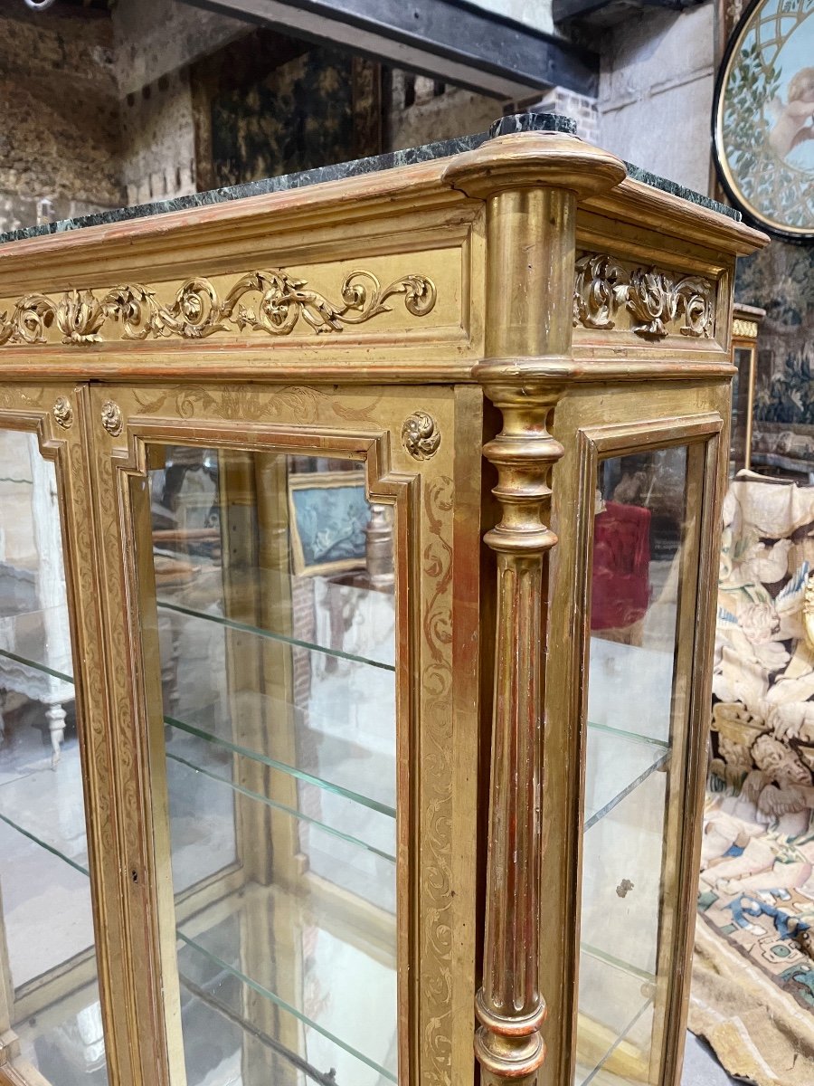 Vitrine De Style Louis XVI D’époque Napoléon III En Bois Doré -photo-1