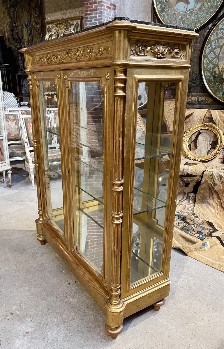 Vitrine De Style Louis XVI D’époque Napoléon III En Bois Doré -photo-2