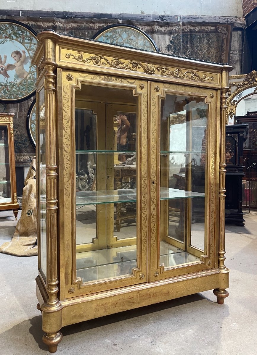 Vitrine De Style Louis XVI D’époque Napoléon III En Bois Doré 