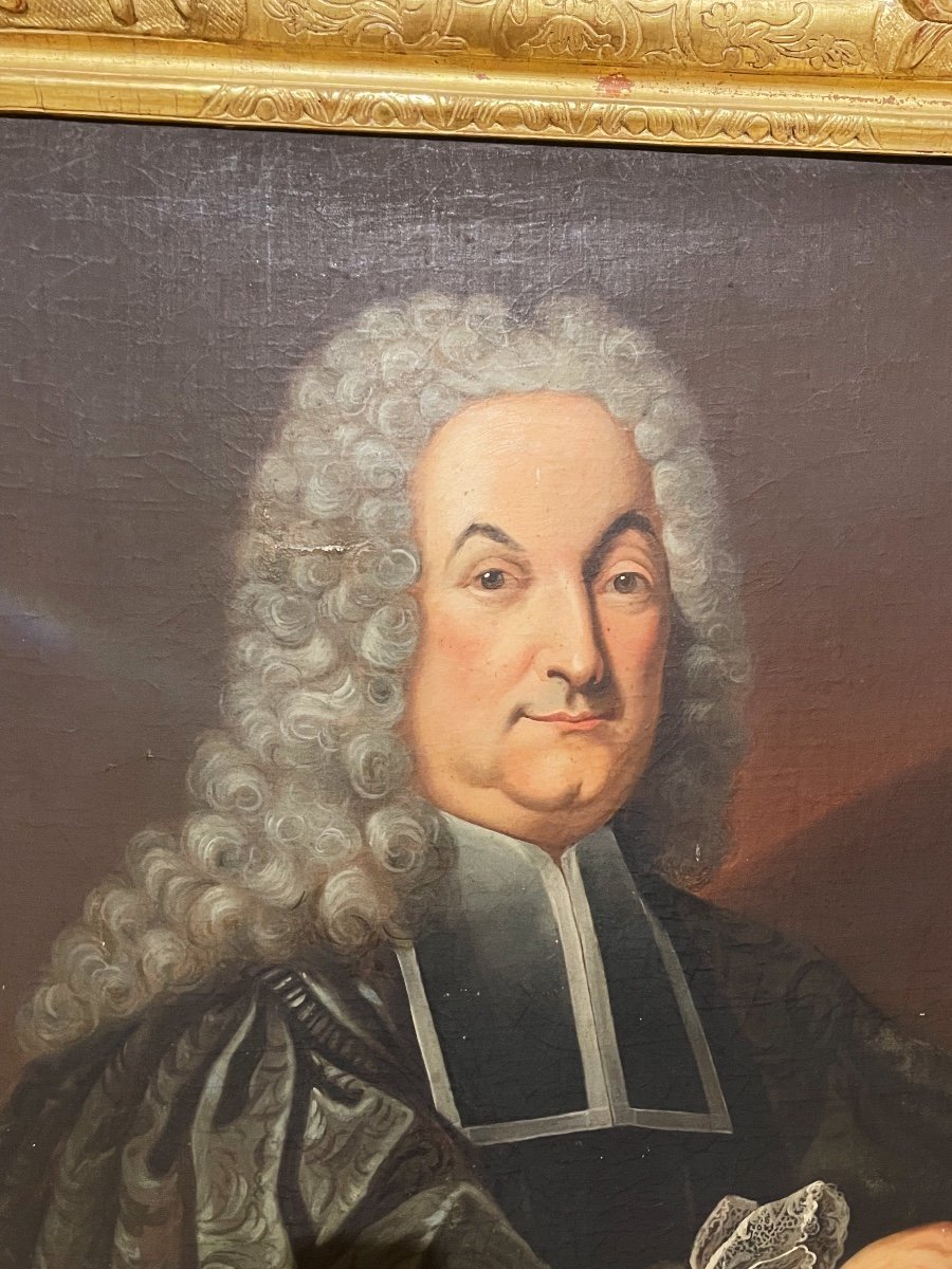 Portrait du XVIII ème Siècle d'Un Homme De Loi , Cadre D’origine -photo-4