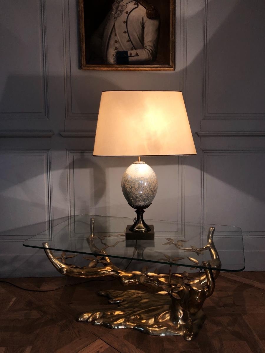 Lampe Signée “maison Charles” Des Années 70 En Porcelaine Et Bronze 
