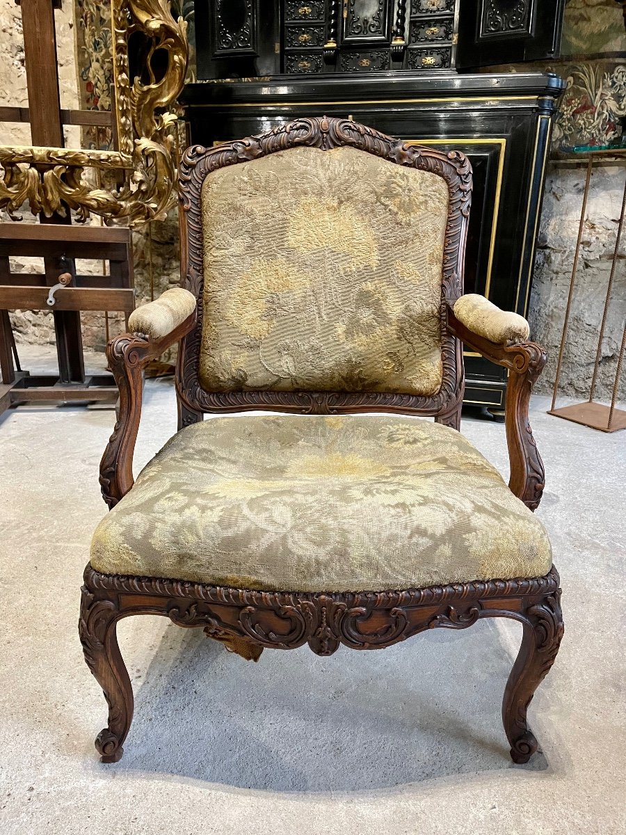 Louis XV Style Chassis Armchair, Napoleon III Period Flat Backrest-photo-2