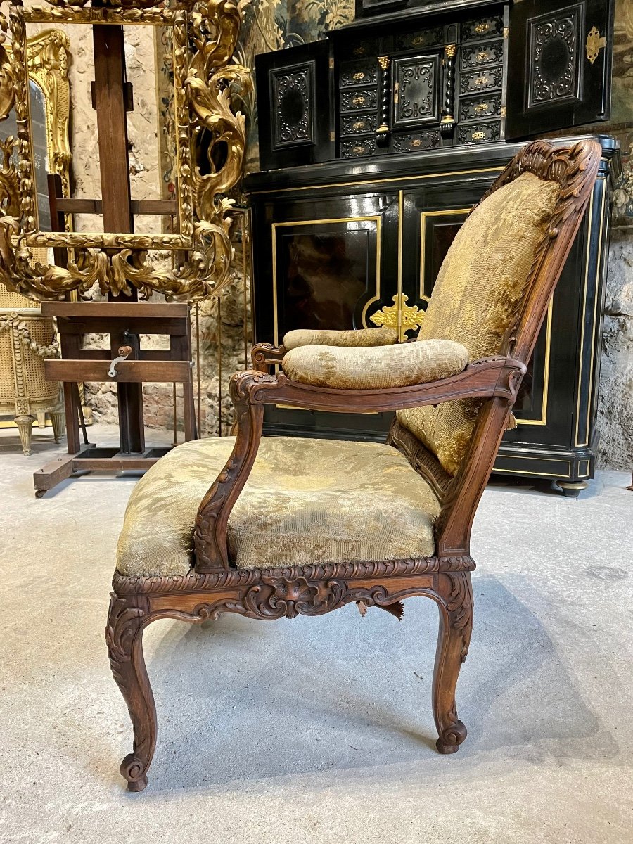 Louis XV Style Chassis Armchair, Napoleon III Period Flat Backrest-photo-1