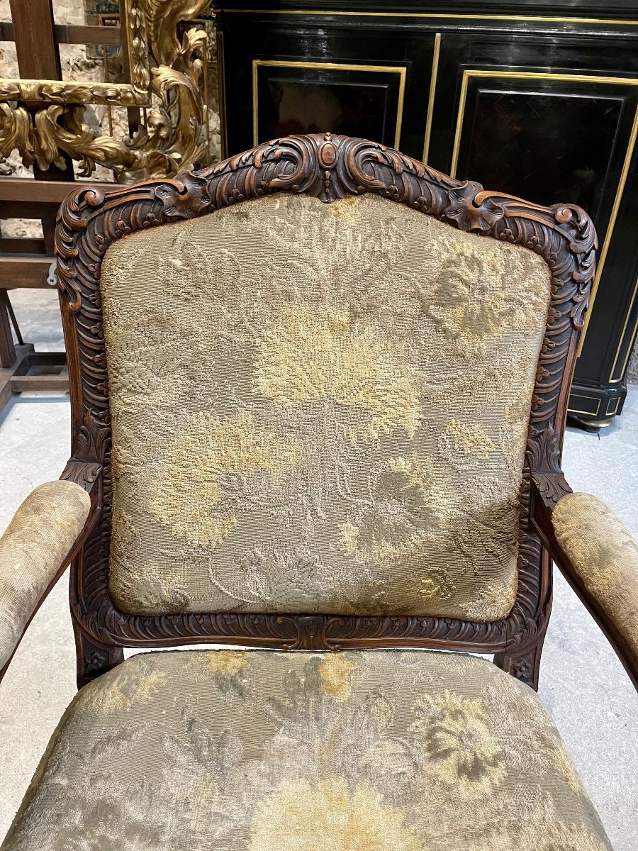 Louis XV Style Chassis Armchair, Napoleon III Period Flat Backrest-photo-5