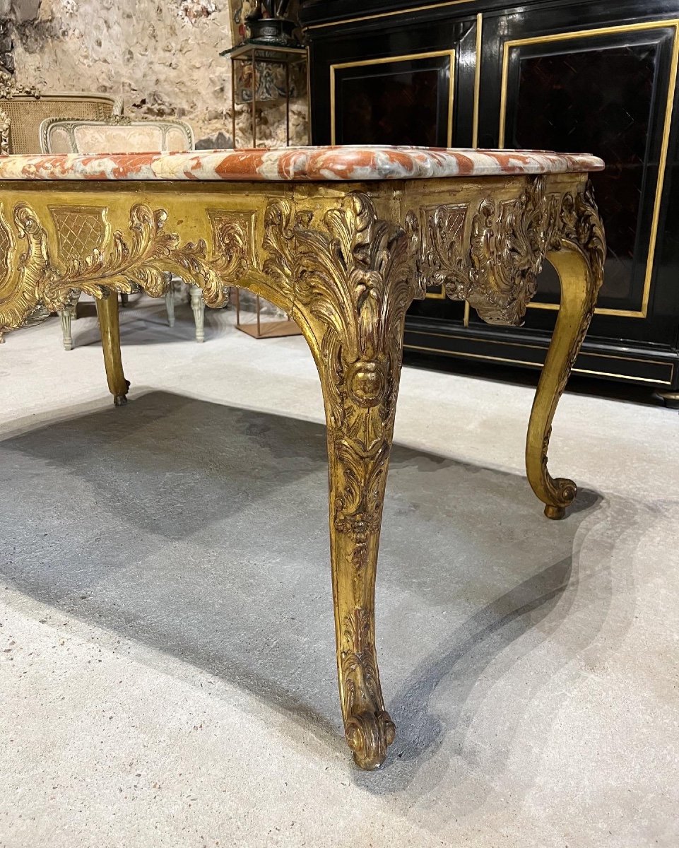 Table à gibier en bois doré de style Louis XV Dessus De Marbre Rouge du languedoc XIX ème siècle -photo-3