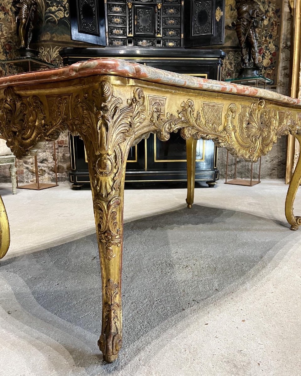 Table à gibier en bois doré de style Louis XV Dessus De Marbre Rouge du languedoc XIX ème siècle -photo-4