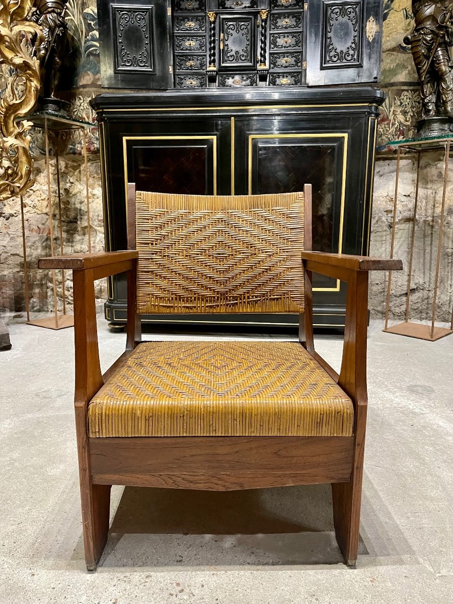 Armchair In Mahogany And Caning Around 1950 In The Taste Of Francis Jourdain-photo-3