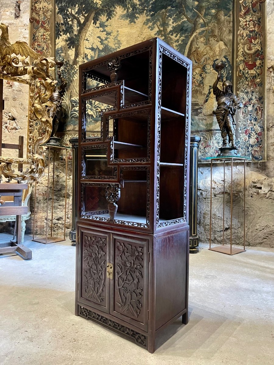 Scholars Cabinet In Carved Wood, China Late XIXth Century-photo-2