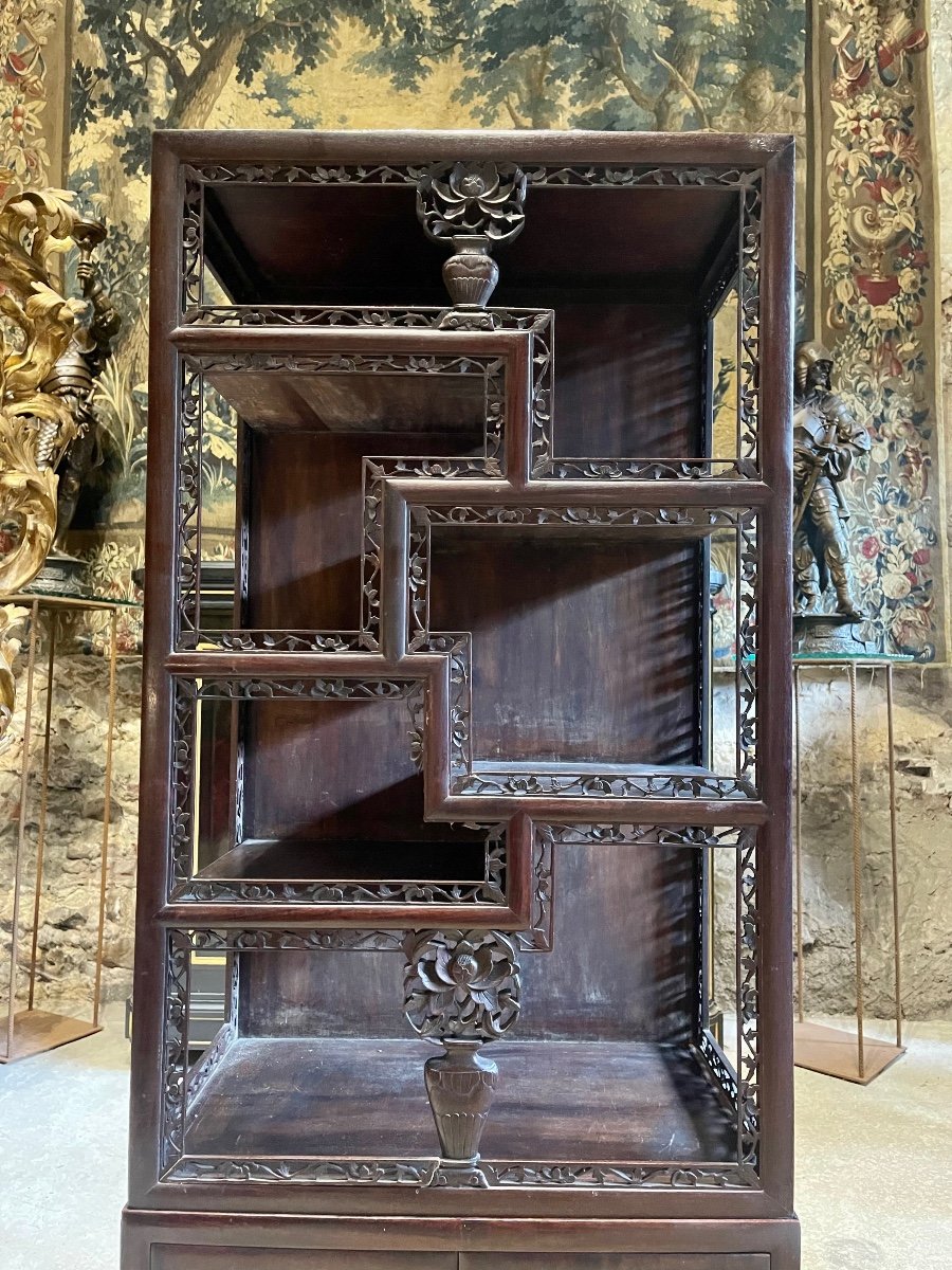 Scholars Cabinet In Carved Wood, China Late XIXth Century-photo-4