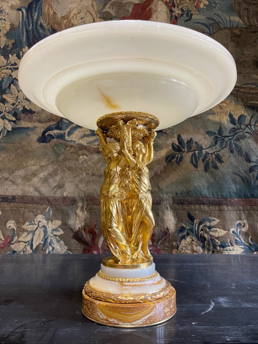 Centre De Table « aux Trois Grâces » En Onyx Et Bronze Doré D’époque Napoléon III -photo-4