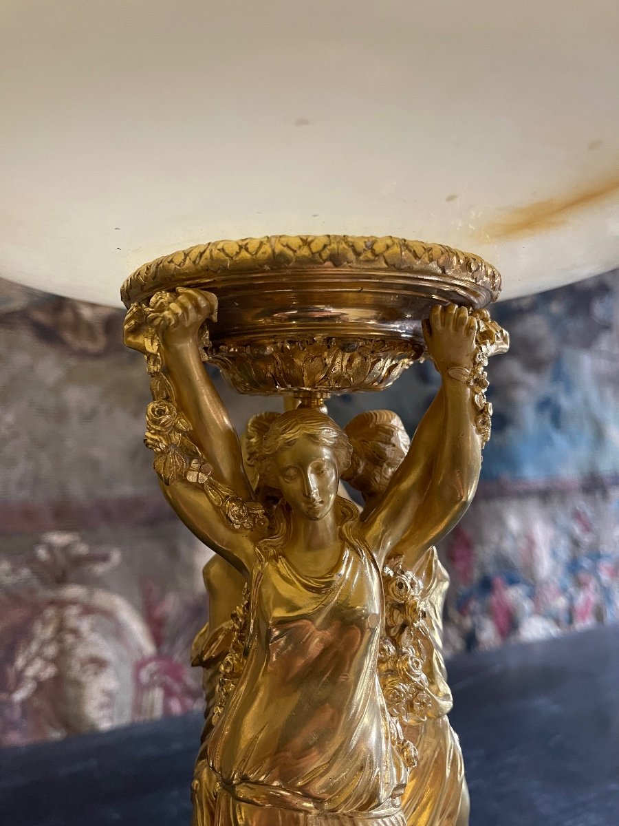 Table Center "with Three Graces" In Onyx And Gilt Bronze Napoleon III Period-photo-5