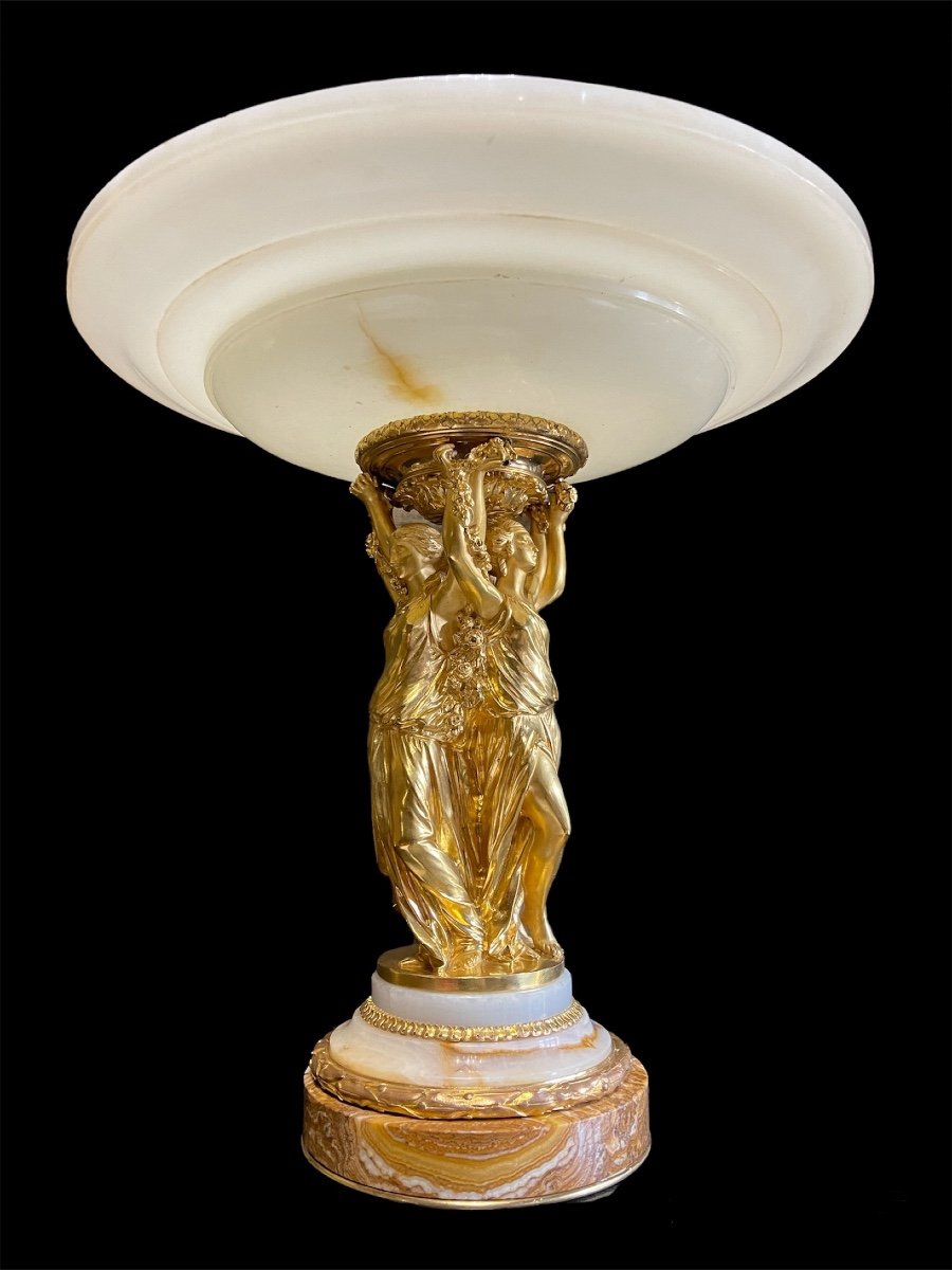 Centre De Table « aux Trois Grâces » En Onyx Et Bronze Doré D’époque Napoléon III 