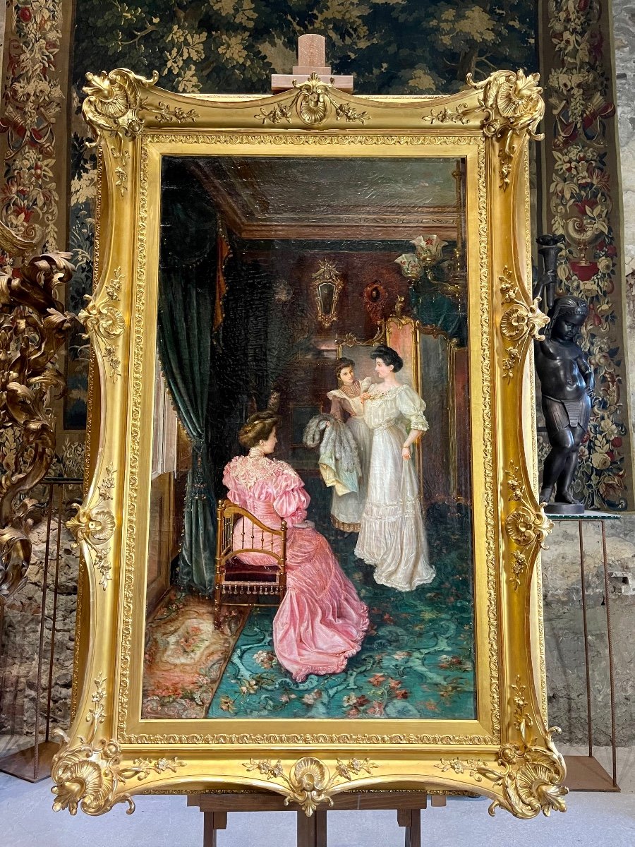 Vicente Poveda Y Juan ( 1857-1935 ) Scène D’intérieur huile sur toile signée et datée 1905