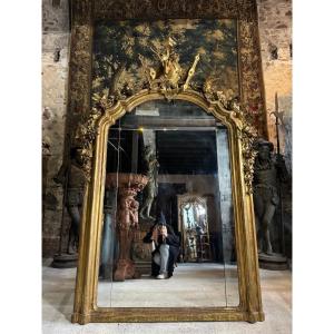 Fireplace Mirror In Golden Wood “with Deer” Hunting Decor From The Napoleon III Period 