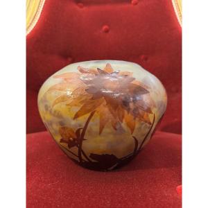 Daum Nancy Vase With Chrysanthemums, Art Nouveau Period 