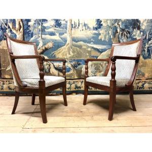 Pair Of Restoration Armchairs Stamped By Jacob For Francois Honoré Georges Jacob Desmalt