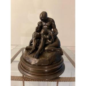 Antoine Etex (1808-1888)  “la Famille Caïn” Bronze Signé Sur La Terrasse  