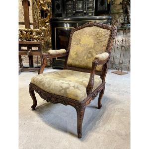 Fauteuil à Châssis De Style Louis XV, Dossier Plat D’époque Napoléon III 