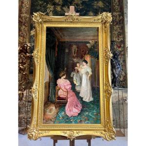Oil On Canvas Interior Scene Signed Vicente Poveda Y Juan And Dated 1905