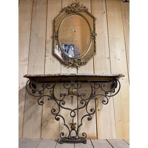 Wrought Iron Console Early XIXth Century Louis XV Style Red Marble Top
