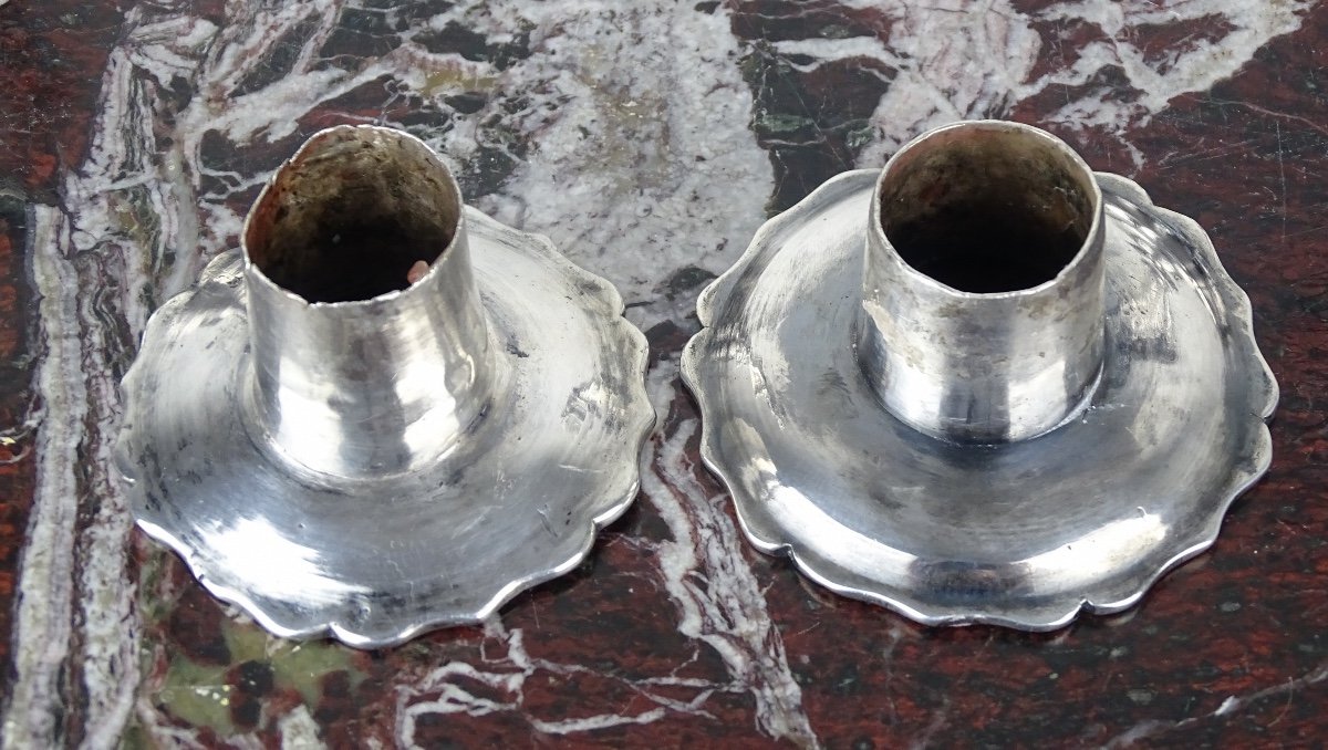 Paire De Bougeoirs En Bronze Argenté d'époque Louis XV - XVIIIème Siècle-photo-4