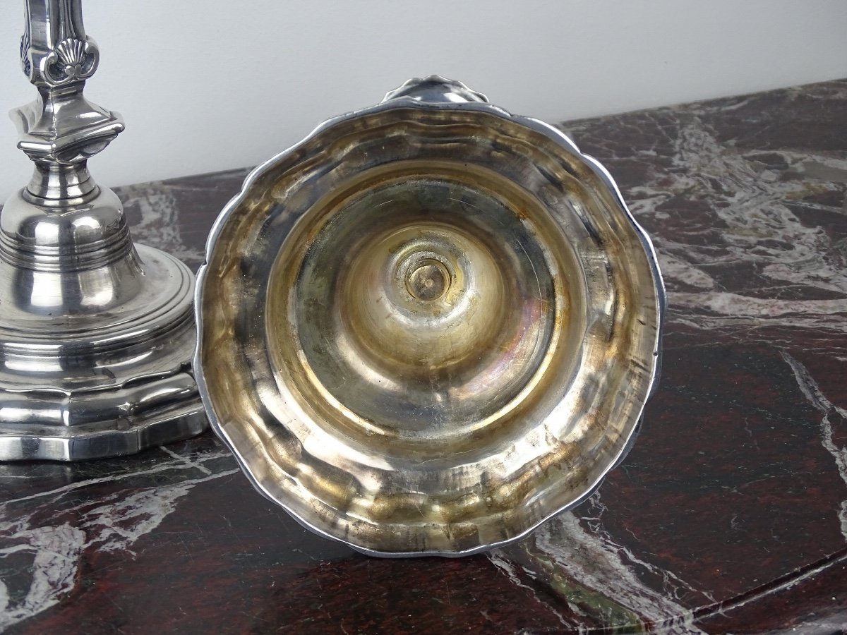 Paire De Bougeoirs En Bronze Argenté d'époque Louis XV - XVIIIème Siècle-photo-1