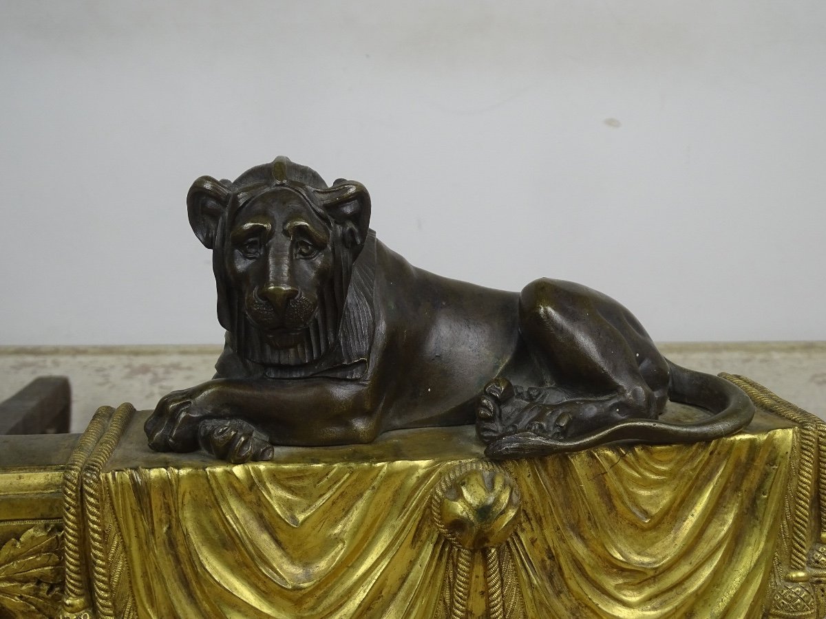 Thomire Et Boizot - Paire De Chenets Aux Lions d'époque Louis XVI -photo-2