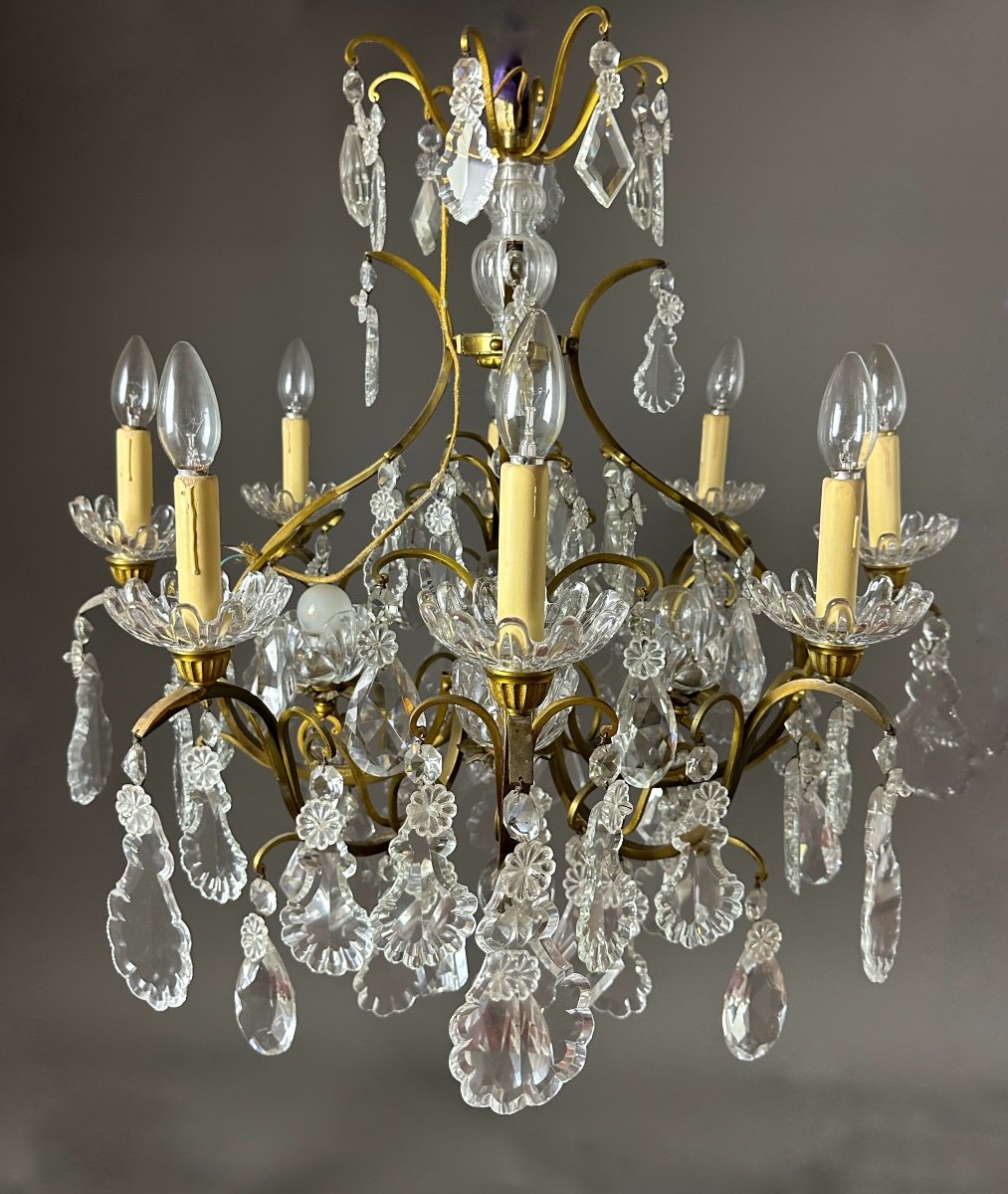 Baccarat Signed - Chandelier With Crystal Drops - 19th