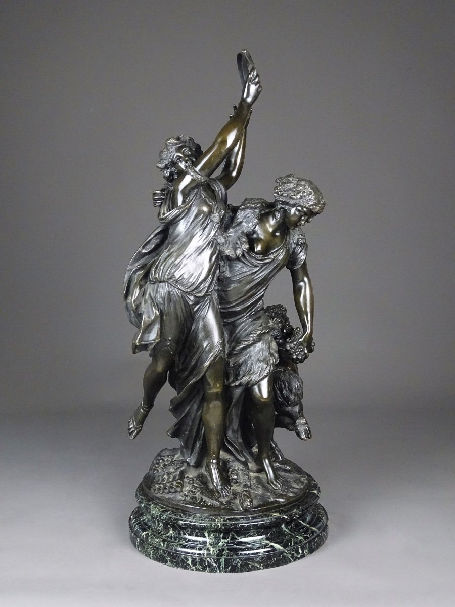Clodion - Bacchanale - Spectaculaire Groupe En Bronze à Patine Brune